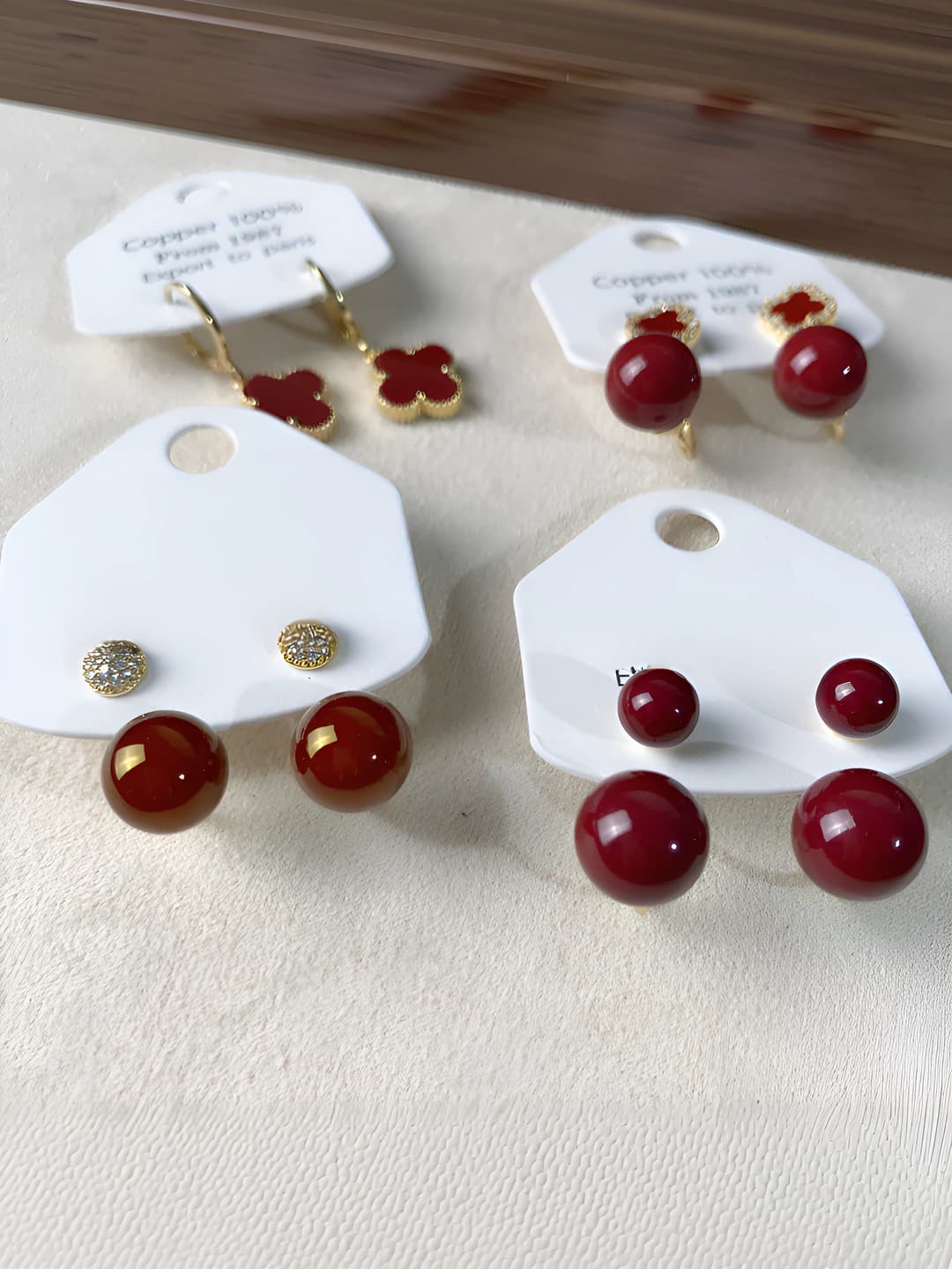Women's red flower earrings with zircon, 925 silver post, 2026