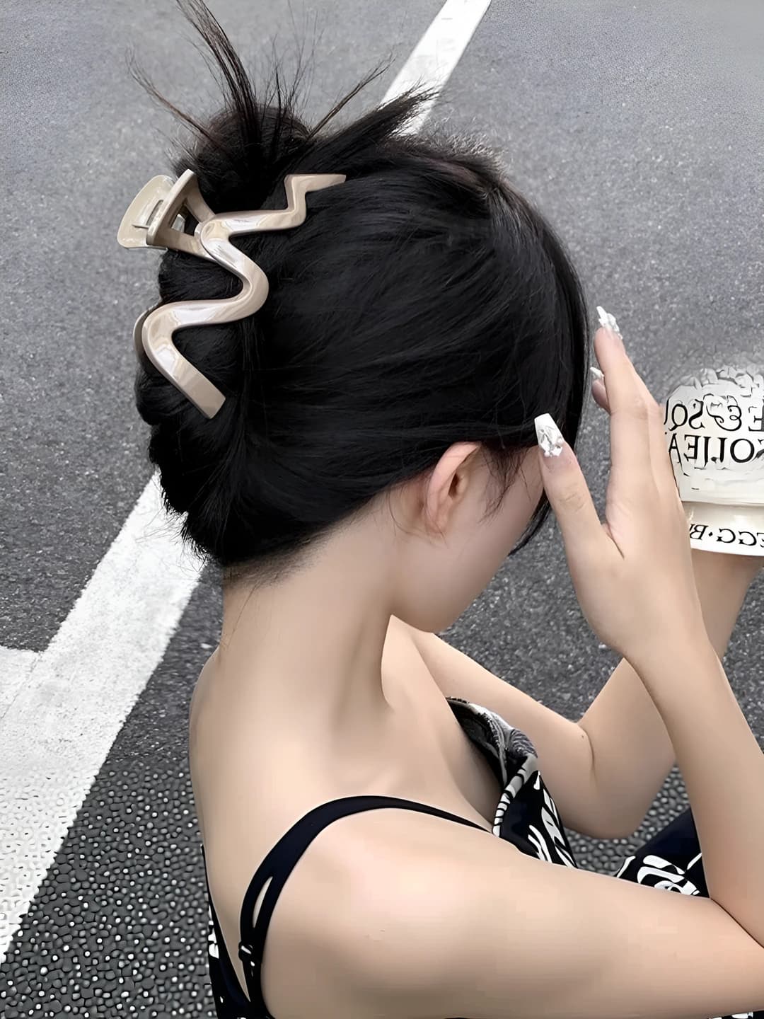 Women's large wavy hair clip, acrylic, simple style, Japanese-Korean style, for hair updo