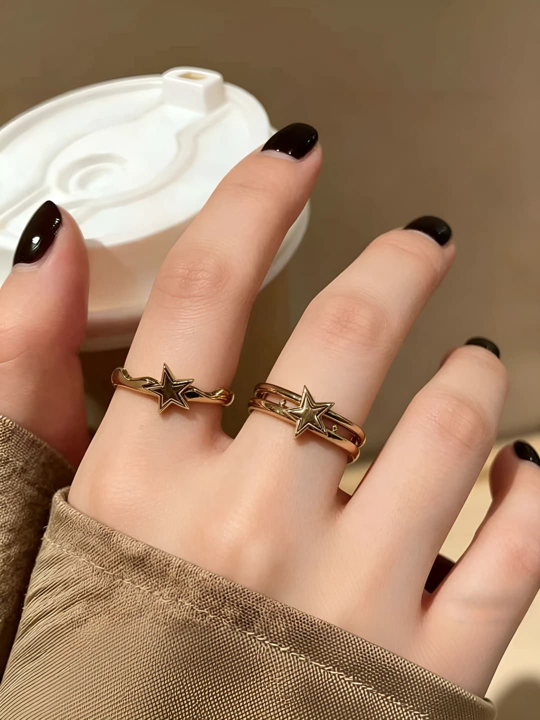Women's star-shaped pair rings, brass, electroplating, individual design