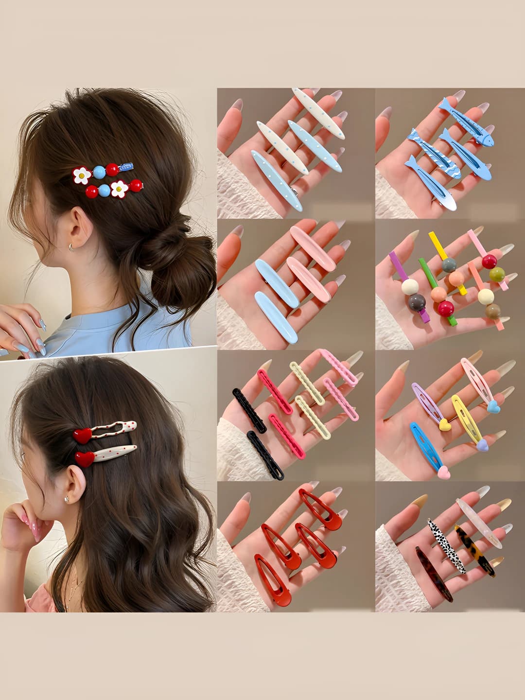 Women's hair clips and combs: Korean style, polka dot, side, for bangs, premium quality, delicate, straight bar, design element: pearl, cartoon, heart, flowers, butterfly, starfish, rhinestones, geometric