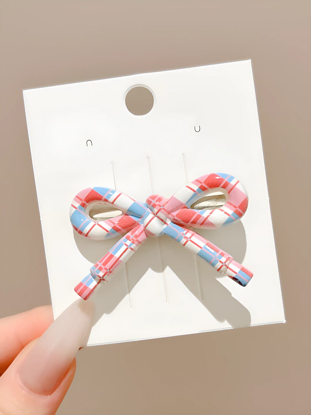 4# Bow, blue plaid, 5 cm