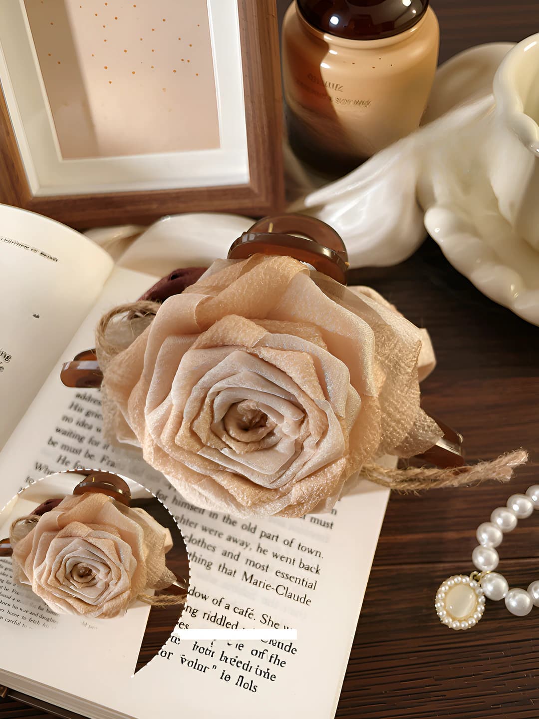 Beige dried rose clip 13 cm