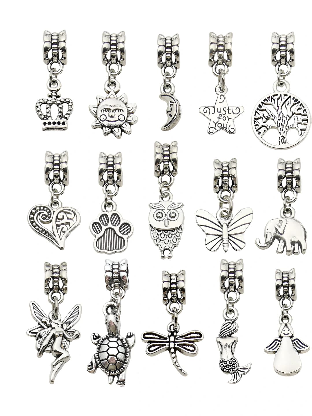 Alloy charms for women: antique silver, cartoon moon, mixed set of 15 pcs, Buzz Lightyear IP