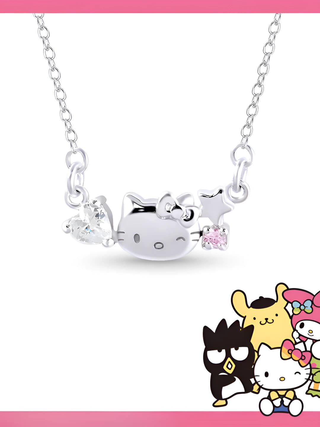 Women's Sanrio Hello Kitty heart pendant necklace, copper, curb chain, 41-50 cm