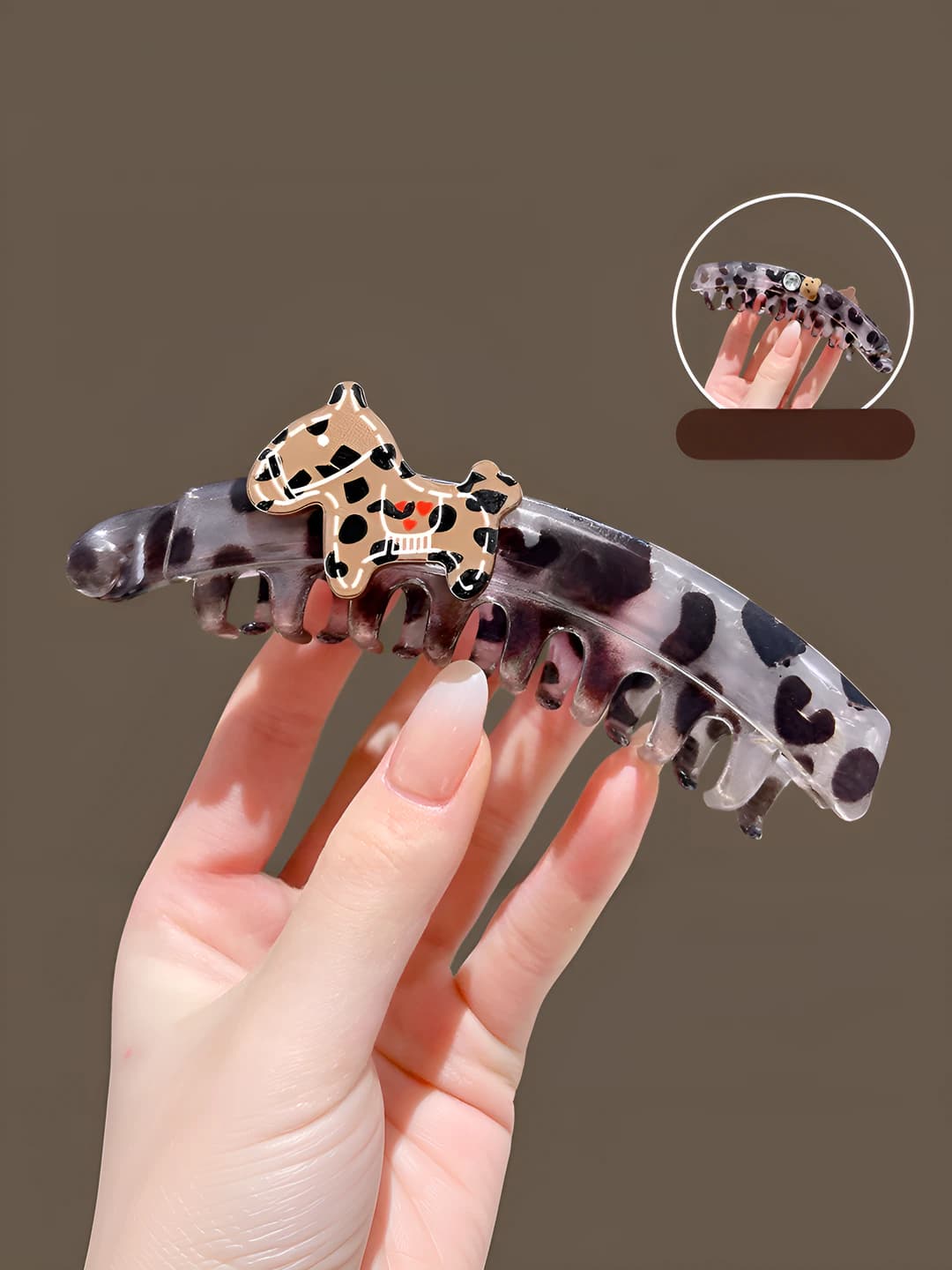AB side grey leopard horses banana clip ~13 cm