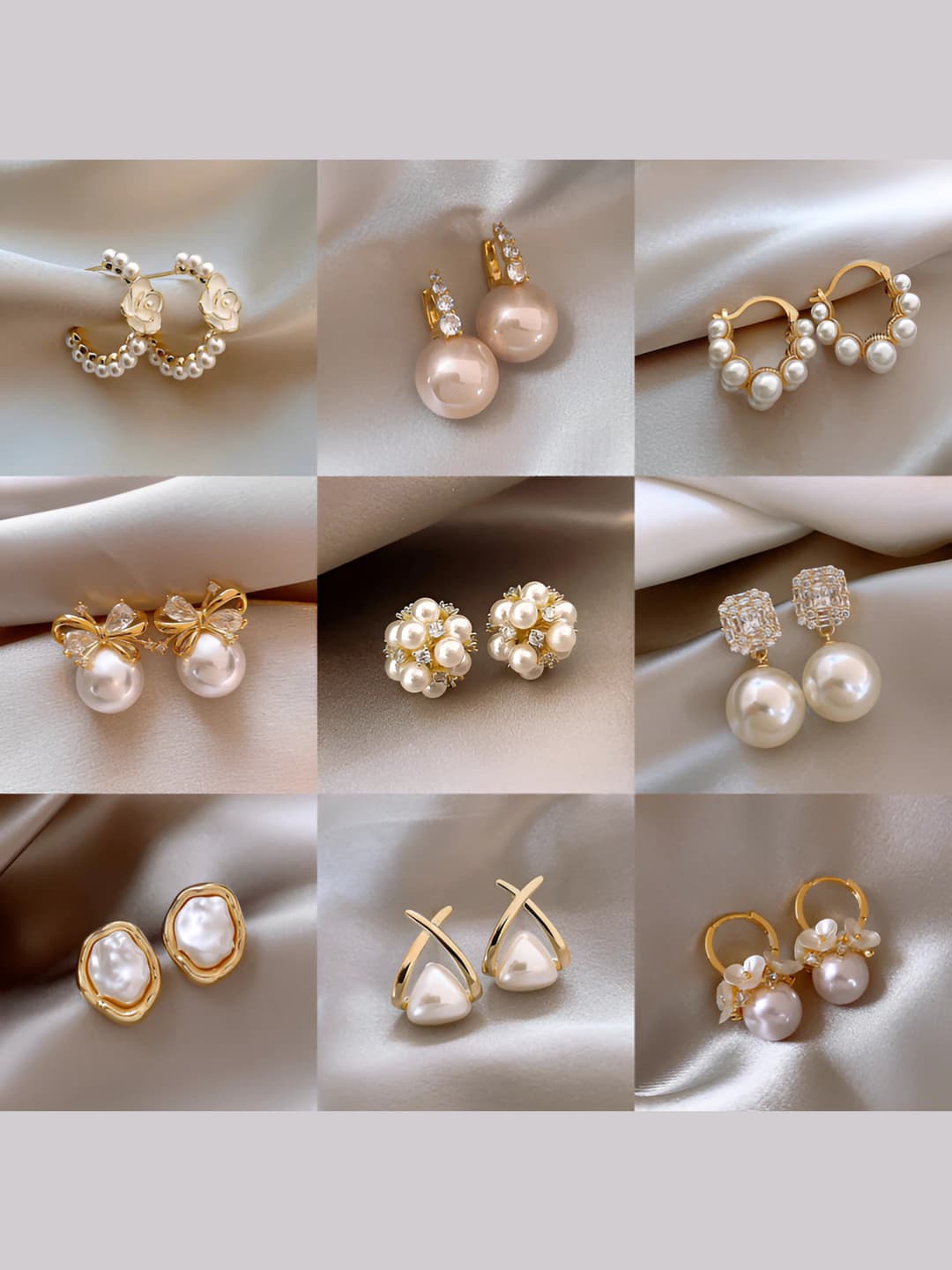 Women's earrings with imitation pearl, 925 silver post, geometric shape, heart and double ring design elements, Korean style