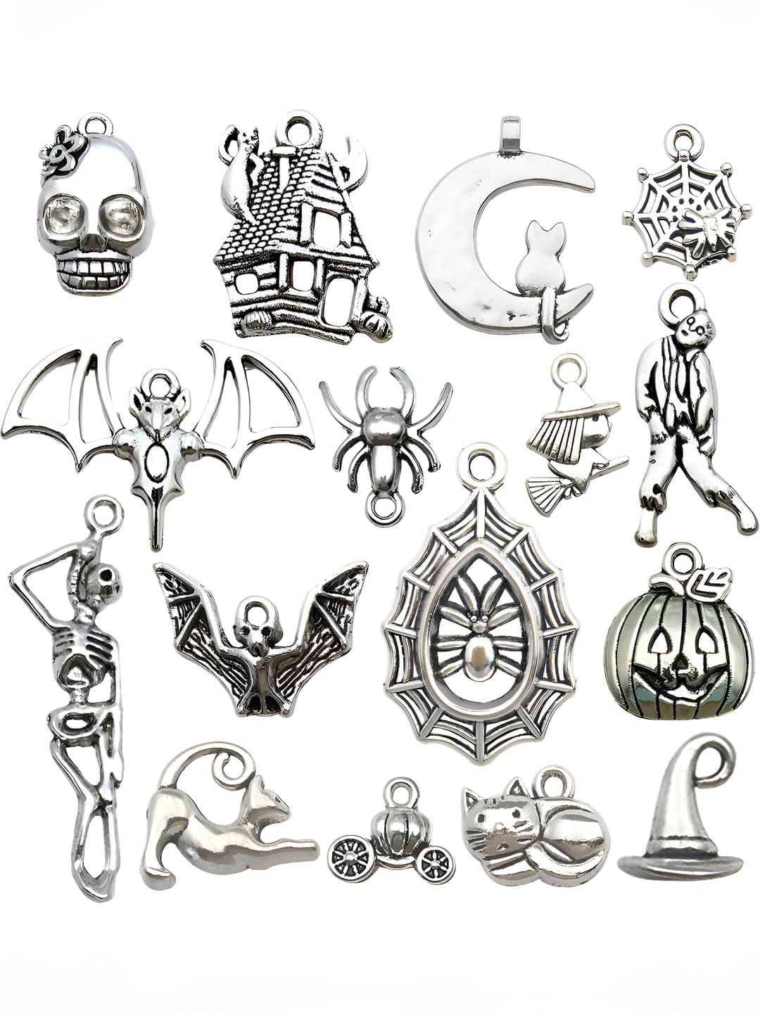 Women's Halloween DIY metal charms and pendants: pumpkin, bat, witch hat, zinc alloy, electroplating, cartoon style