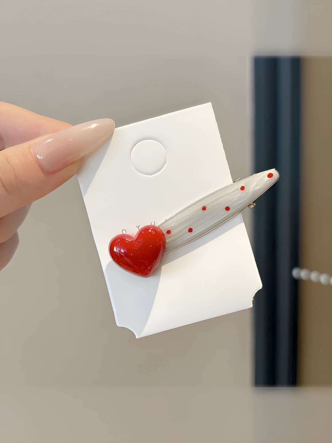 2# Red heart polka dot clip - 6.5 cm