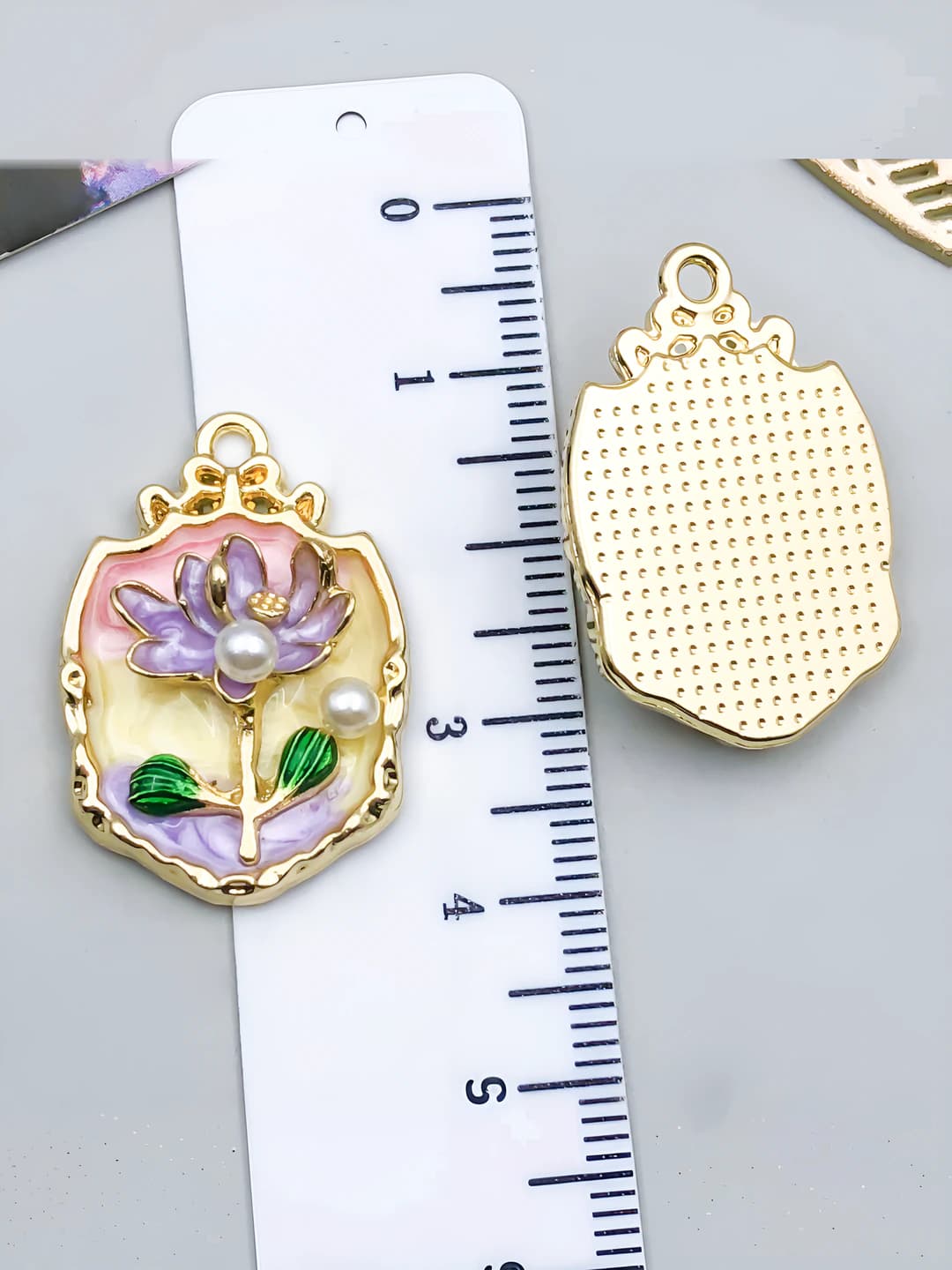 1 шт желтый золотой жемчуг фиолетовый цветок 28x19x6mm-4.3g-23587