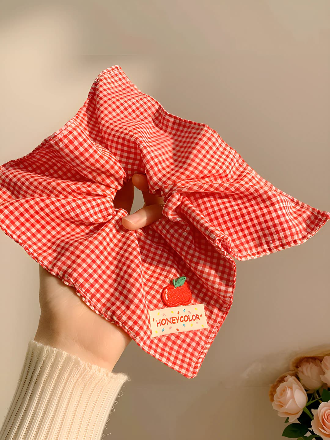 1# Qizil katak kvadrat soch to'plami 21*22 sm
