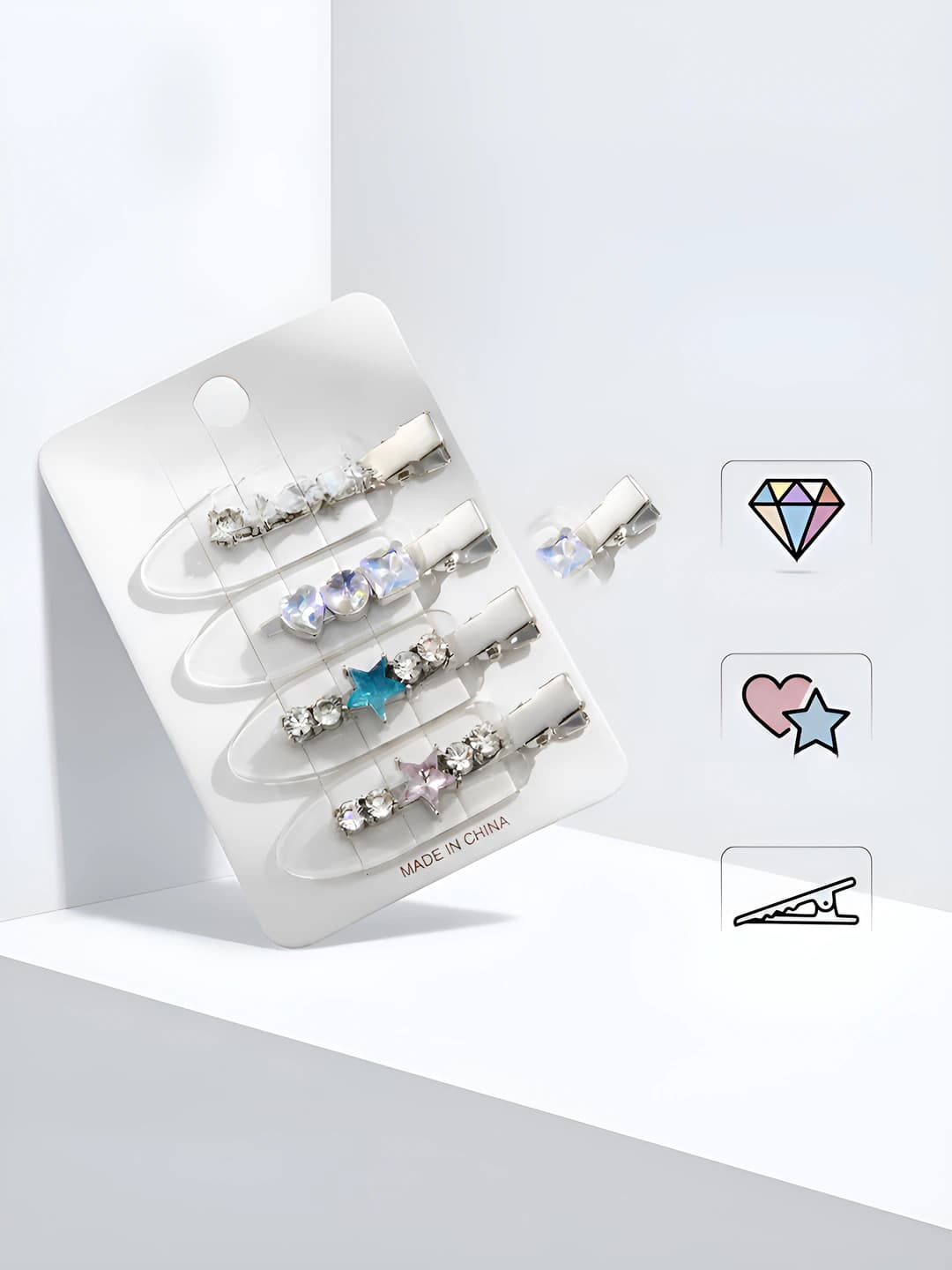 Women's seamless rhinestone star hair clips and combs