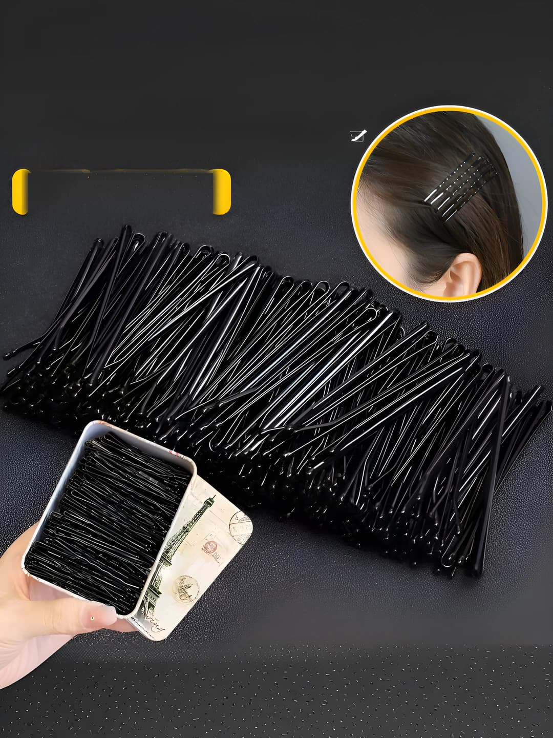 Women's hairpins and bobby pins: simple steel U-shaped clips in black