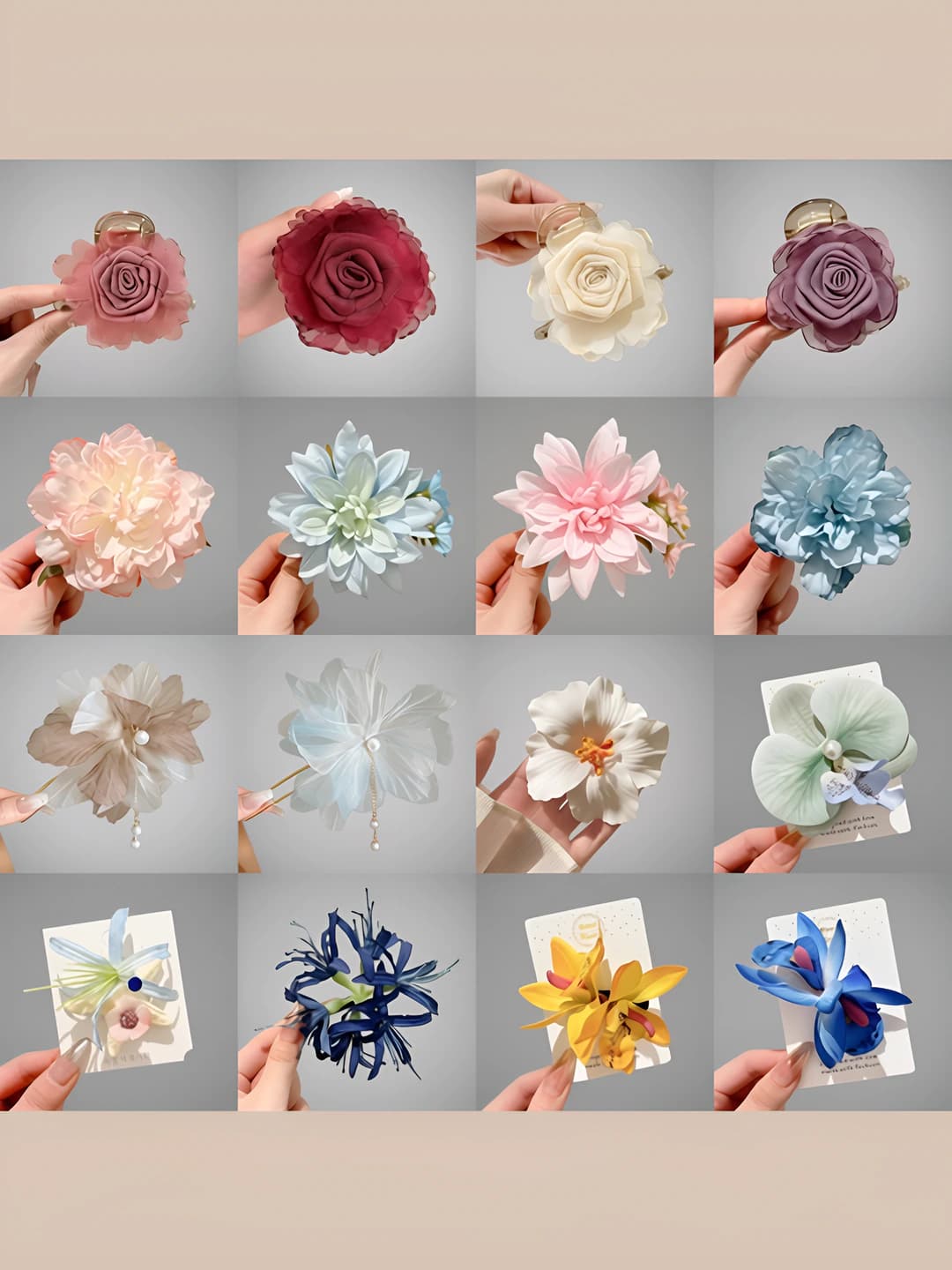Women's flower hair clip: handmade, mixed material, Korean style, rose and camellia design element