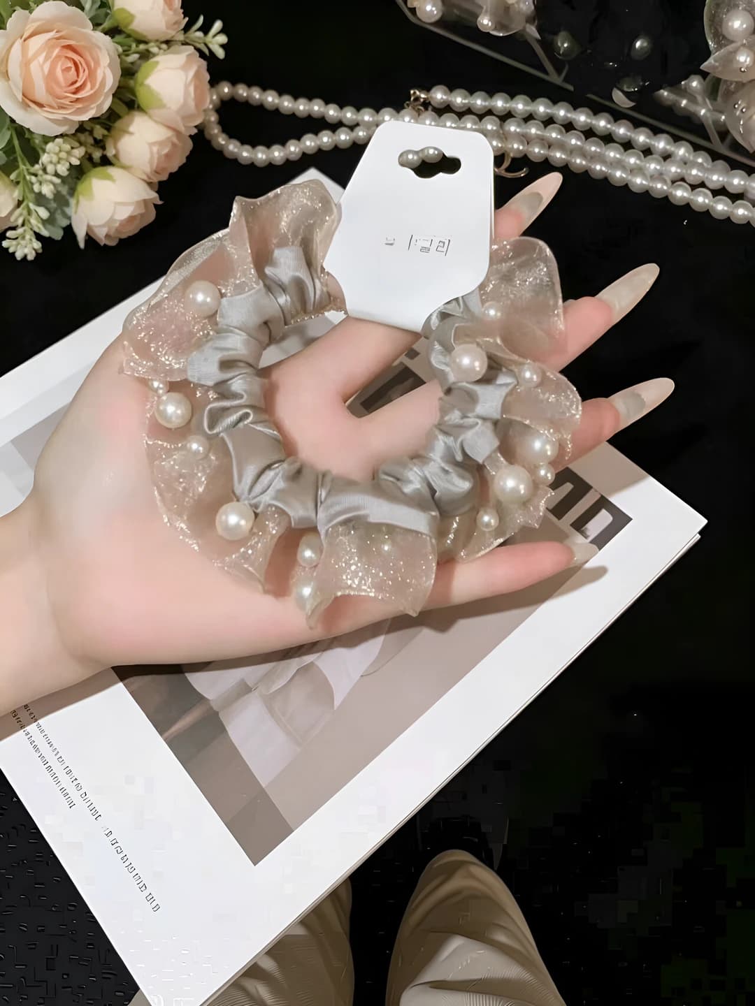 Smoky grey, beaded