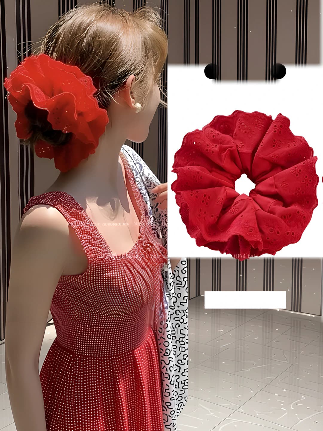 3# red lace scrunchie (4 layers)