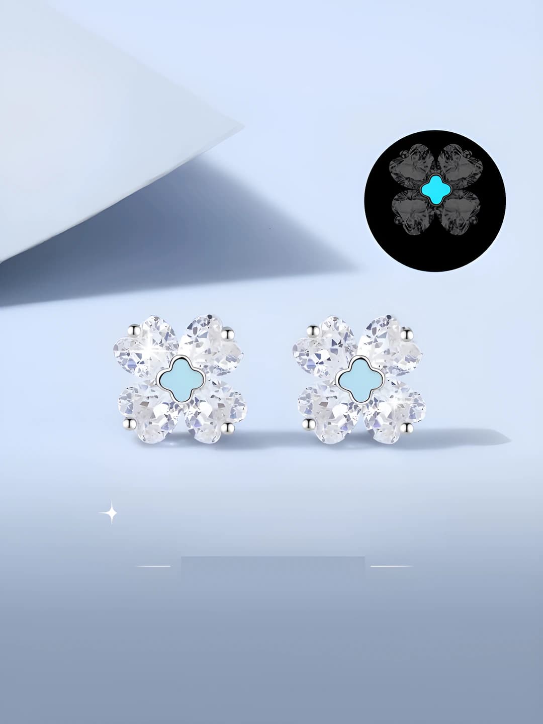 Women's bronze earrings with geometric design, floral pattern and glowing effect