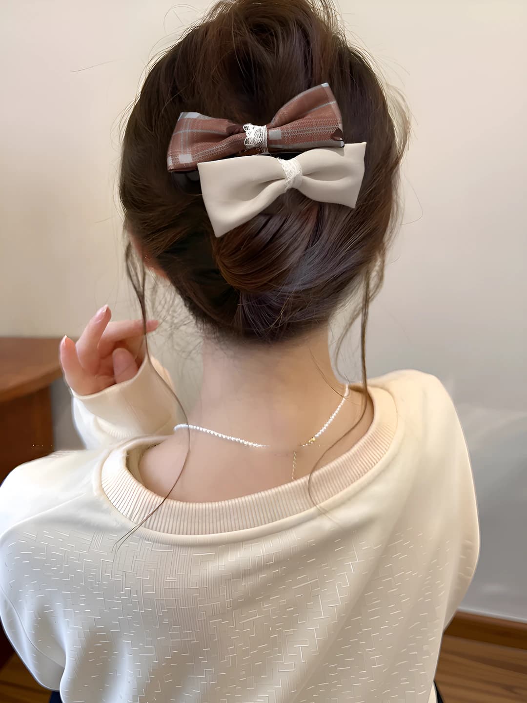 6# Khaki-coffee double bow 11 cm