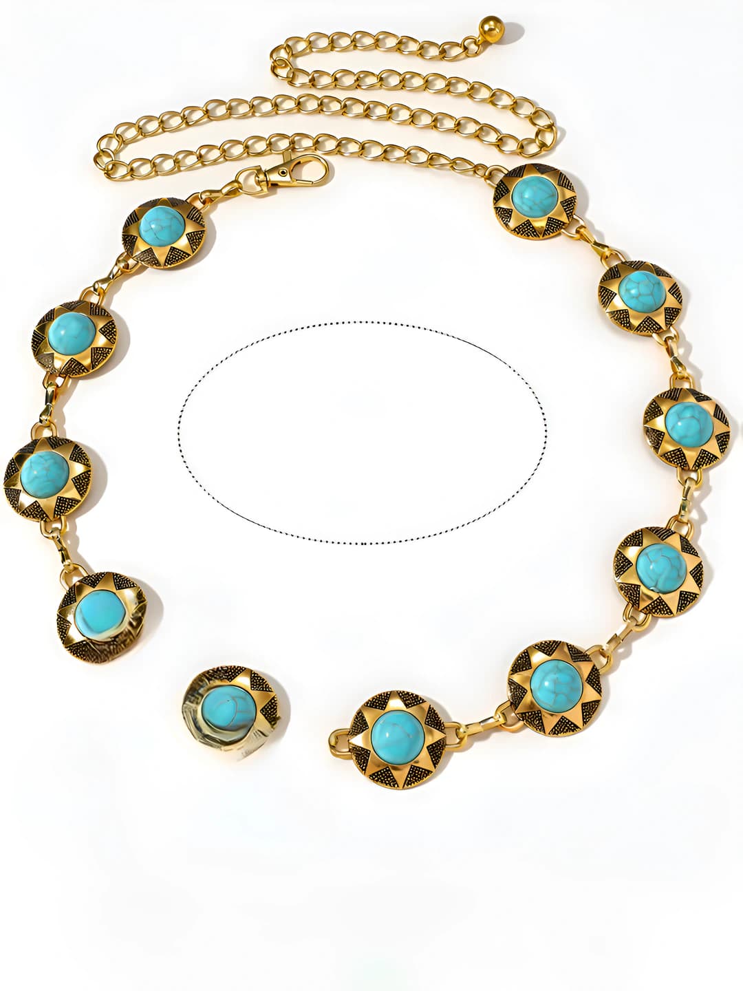 42# Gold 6-point star turquoise waist chain