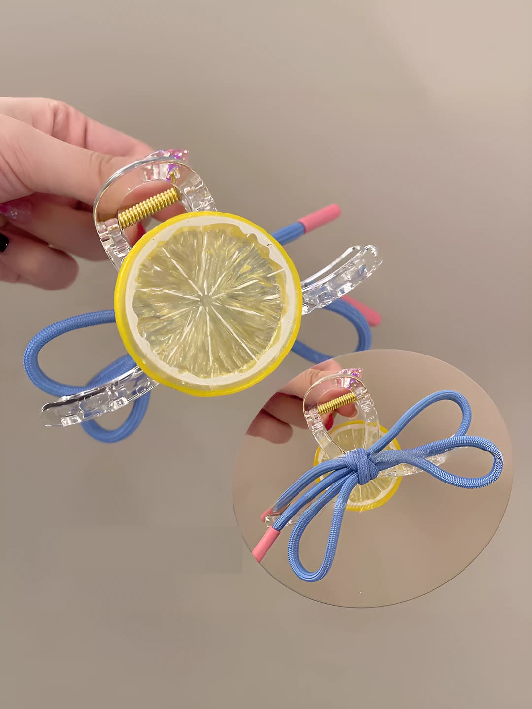 1# Limon+ko'k AB tomon, asos qisqich, 11 sm, akril+mato