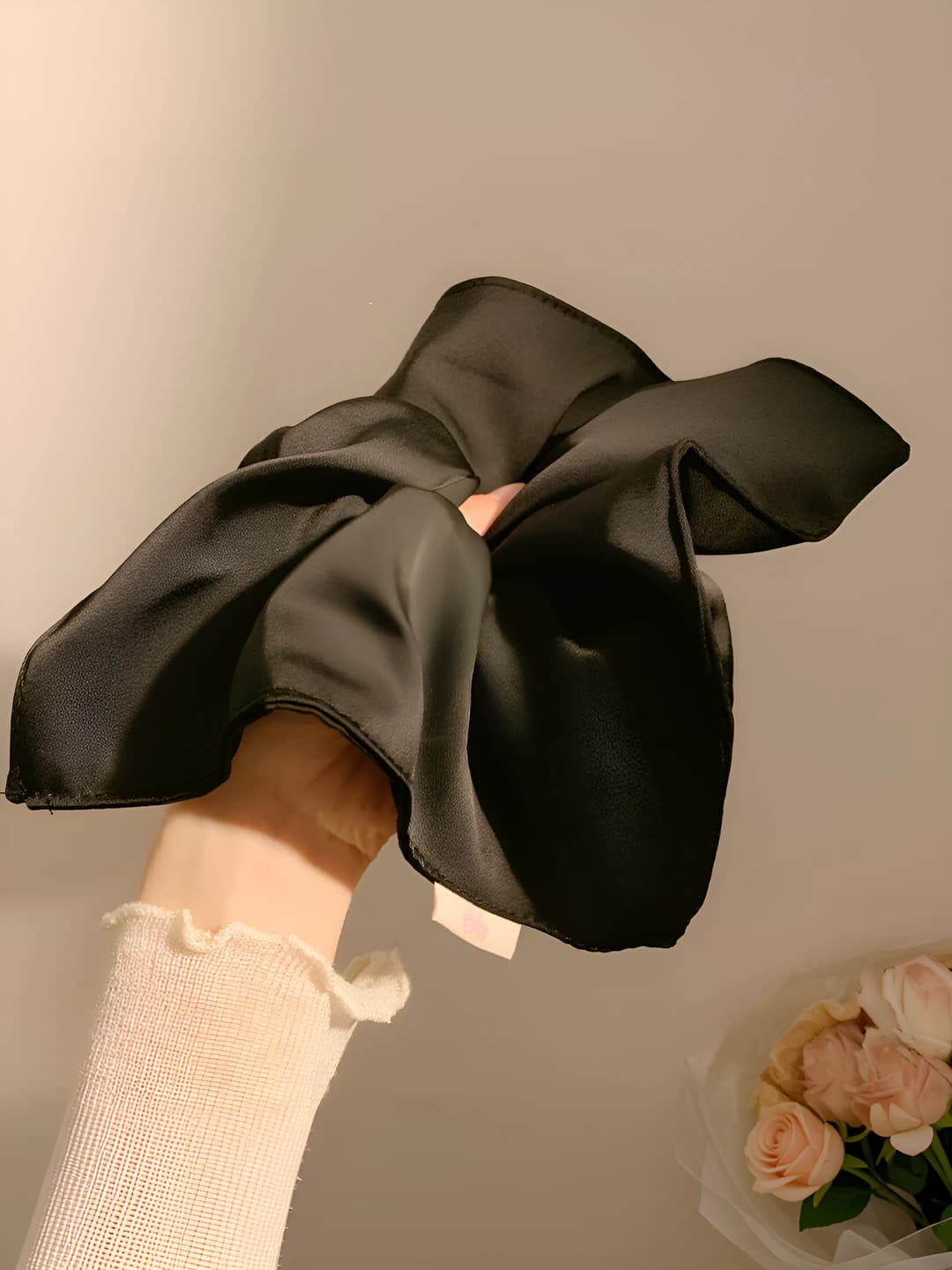 Black satin square scrunchie