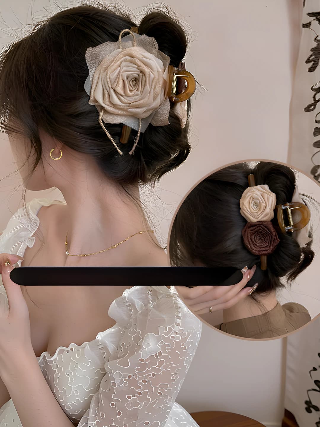 2# Off-white-coffee dried rose clip 13cm