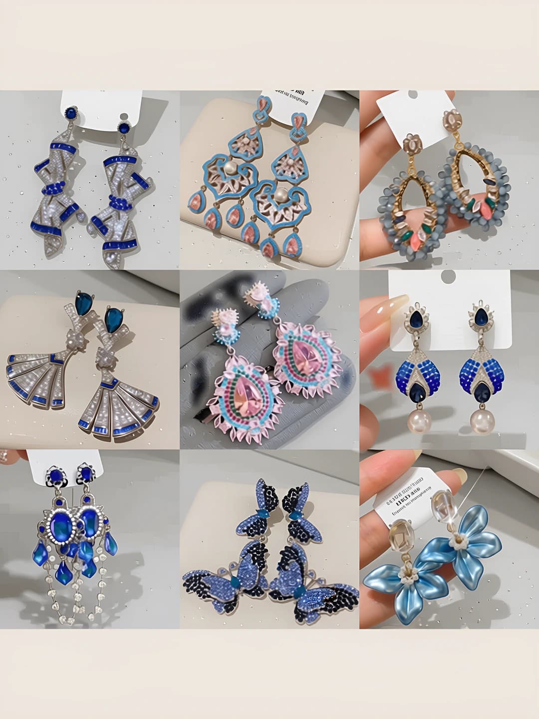 Women's retro style geometric zircon cut-out earrings
