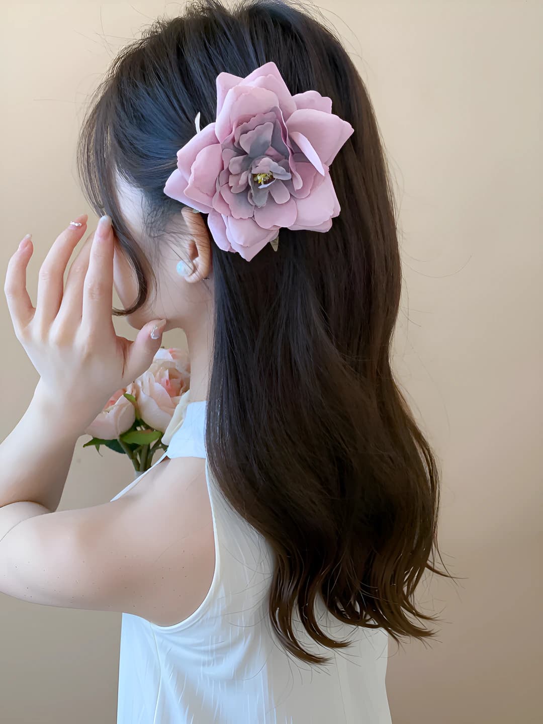 14# зажим - Розовые сухие цветы