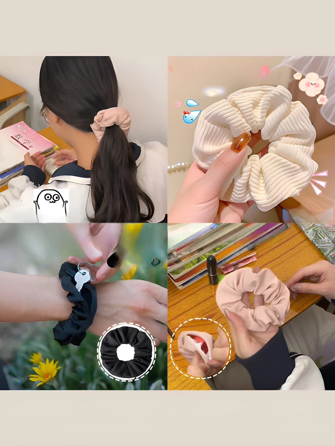 Women's zippered scrunchie hair tie in Korean style large size