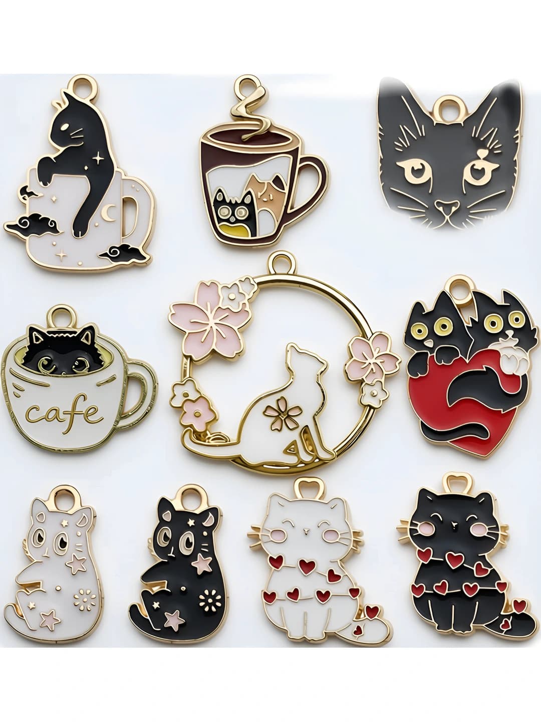 Women's black and white cat enamel charms (DIY)