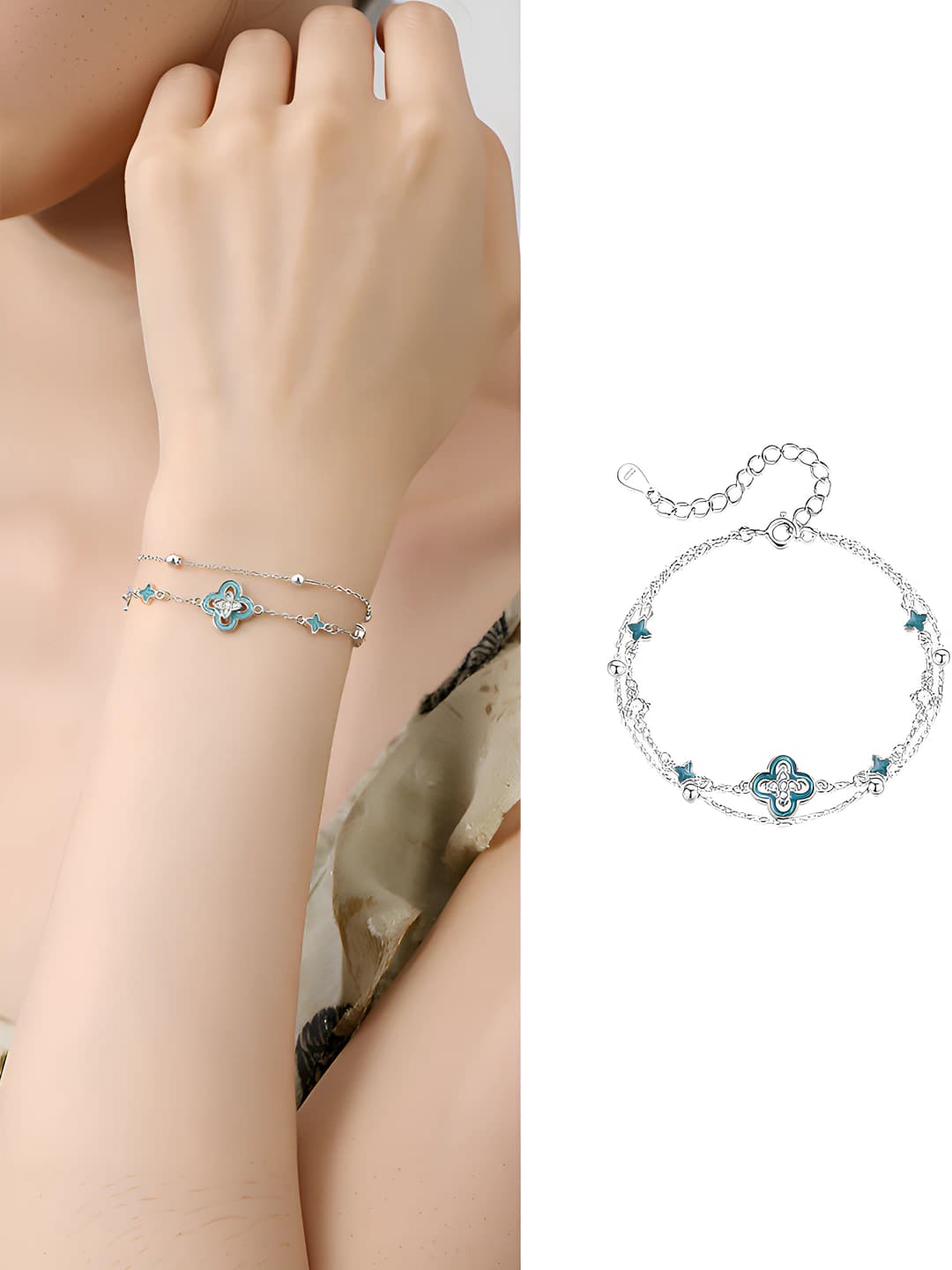Double-layer blue and white porcelain bracelet