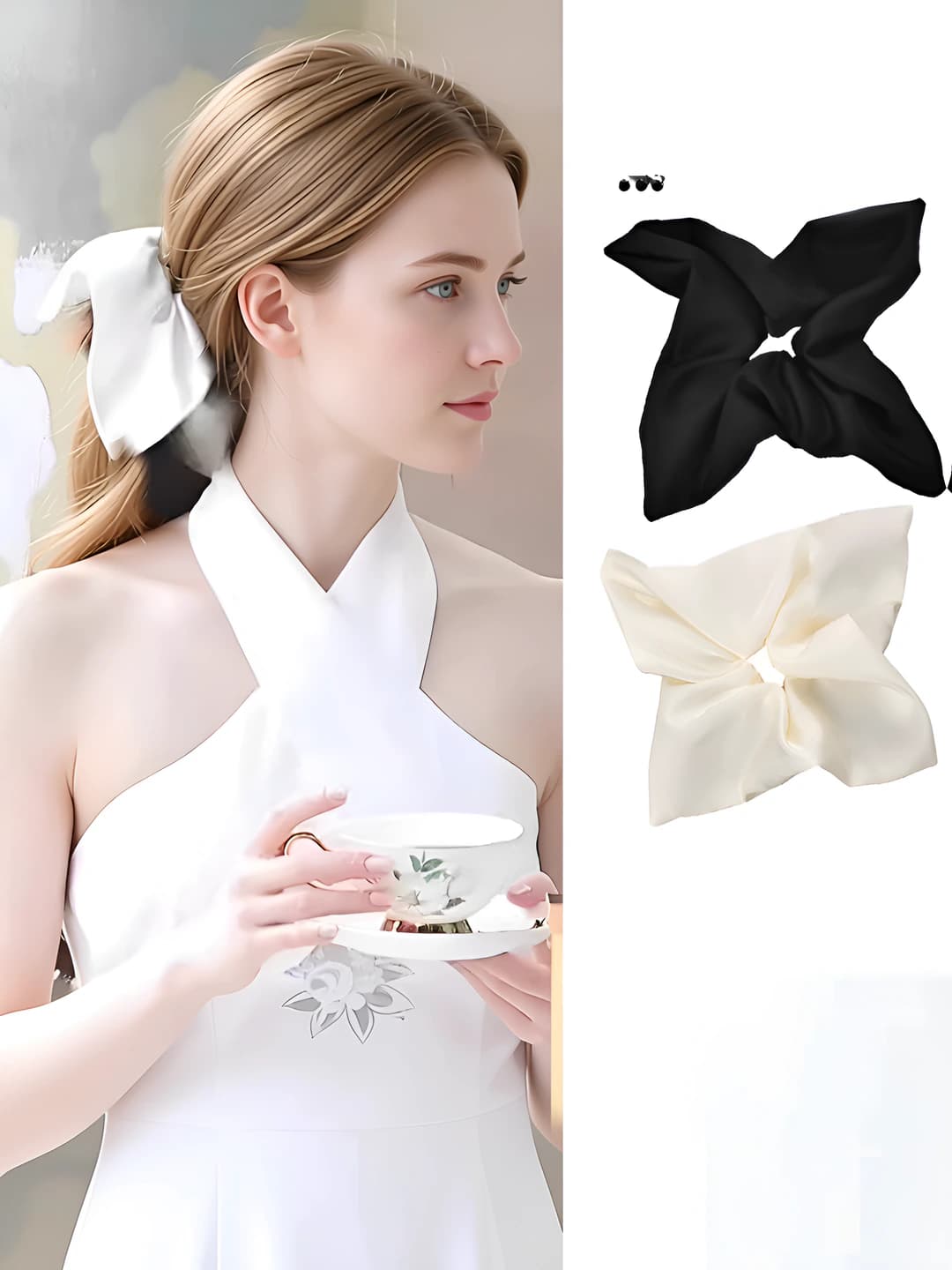 Women's hair tie in Korean style with large square pattern