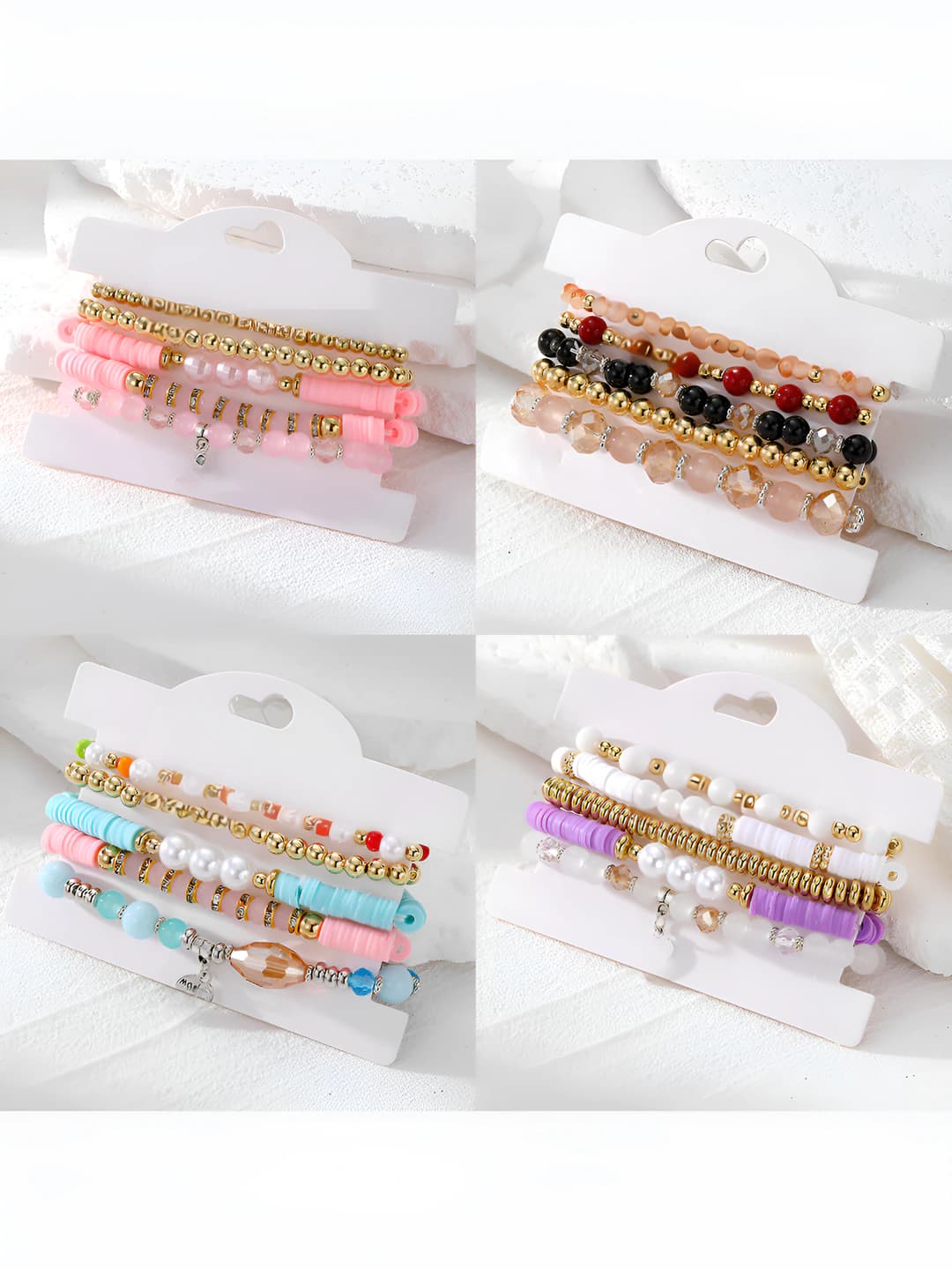 Women's set of 5 stretch cord beaded bracelets in boho style