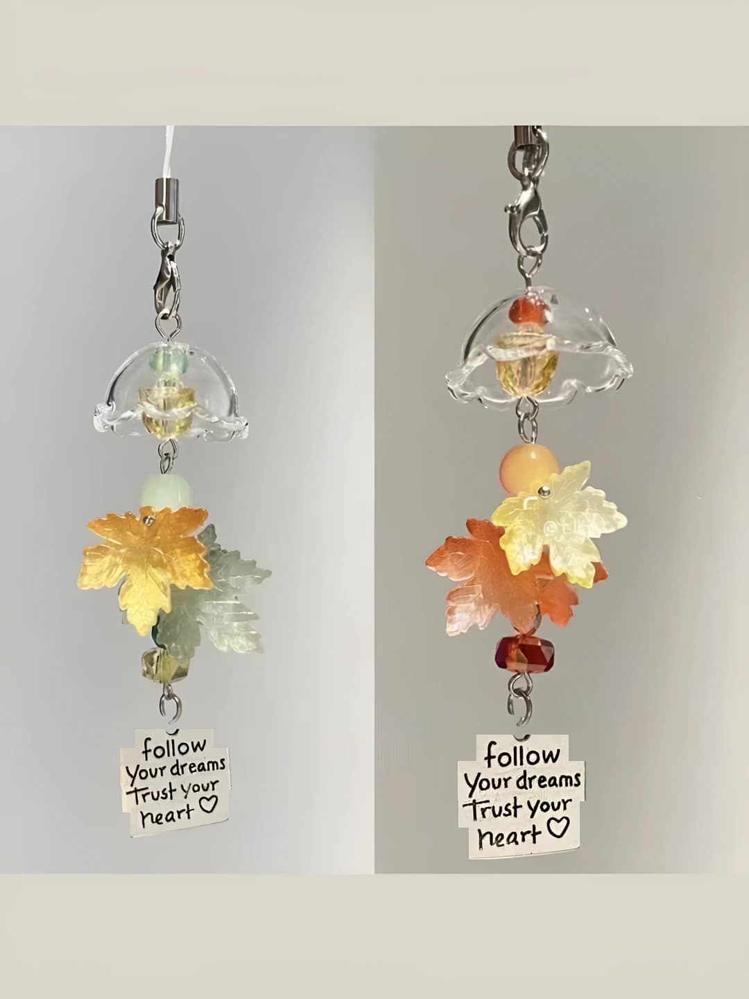 Women's keychain: CCD style red leaf and bell pendant, resin, Chinese style, for all seasons
