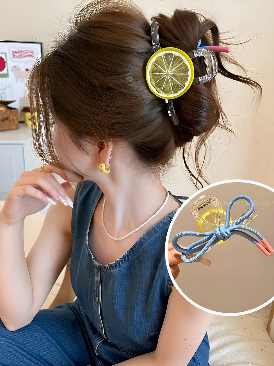 1# Lemon+blue AB side, base clip, 11 cm, acrylic+fabric