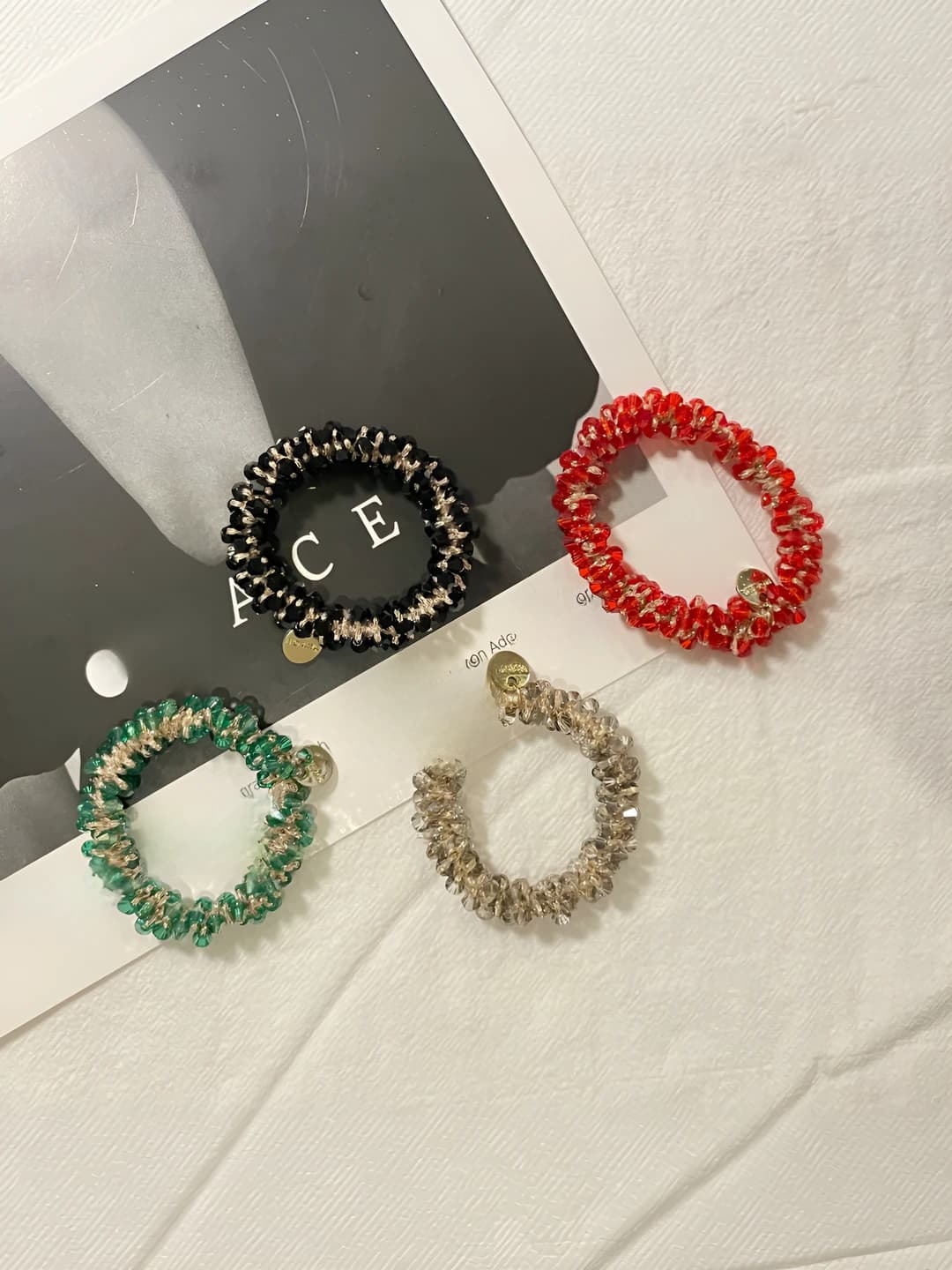 Women's beaded crystal hair ties in Korean style, dual-use hair accessory and bracelet