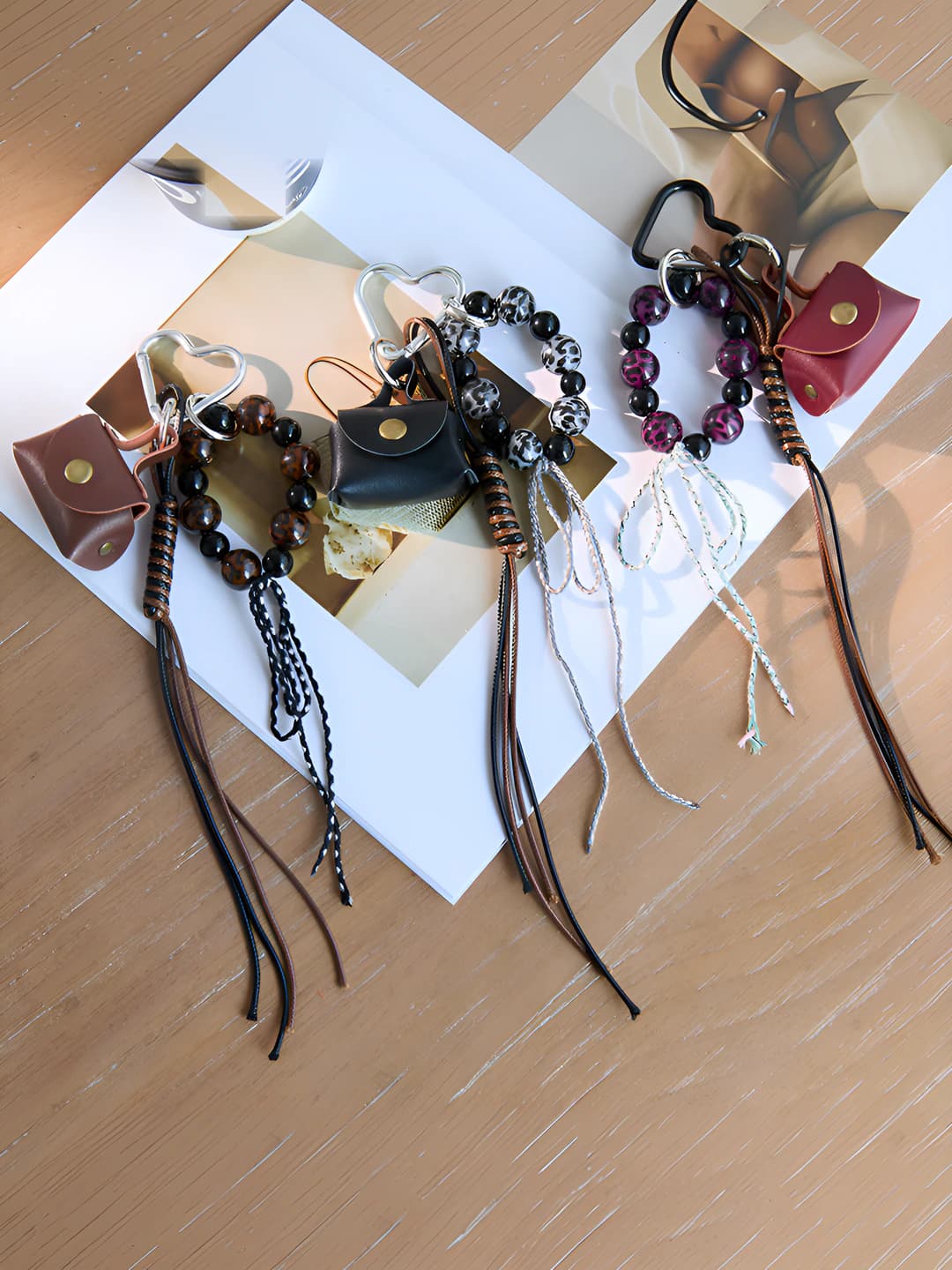Women's retro leather keychain, bag charm pendant