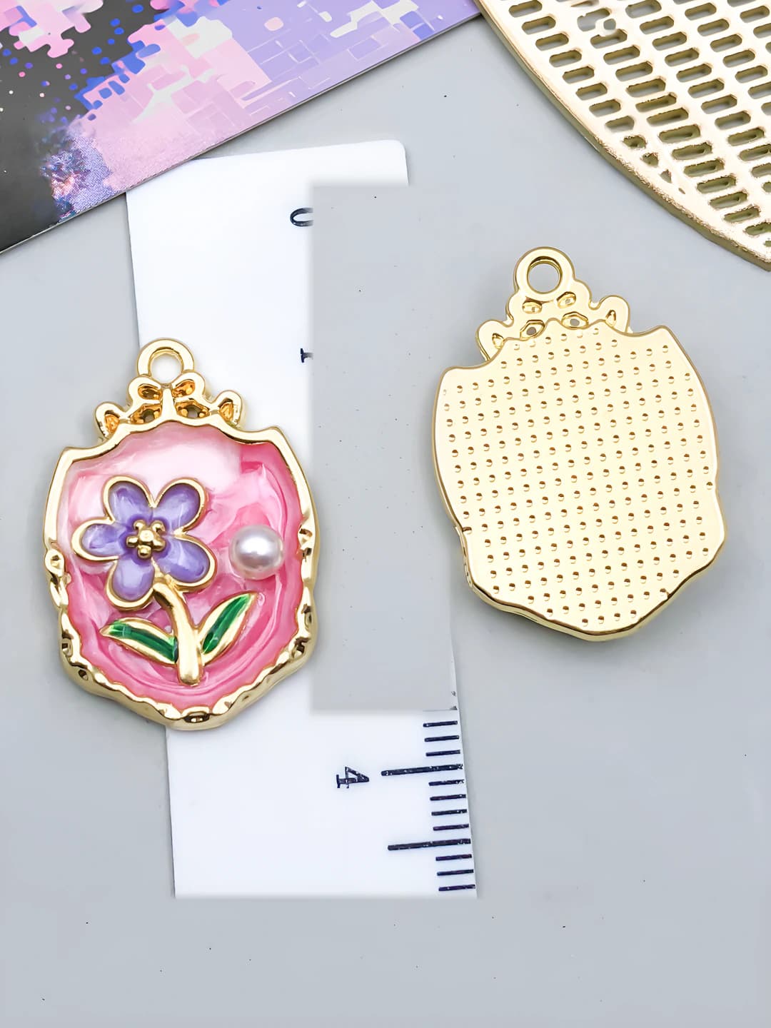 1 шт малиновый золотой жемчуг фиолетовый цветок 28x19x4mm-3.4g-23583