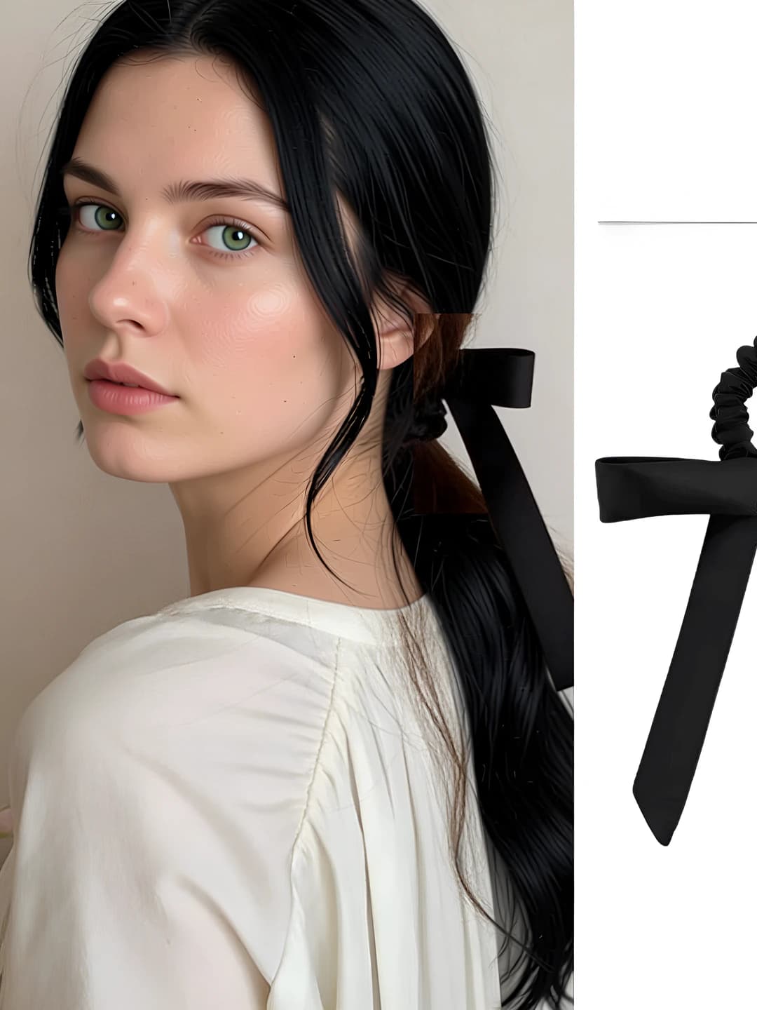 Women's hair tie with satin bow ribbon, sweet style, high stretch for ponytail and bun