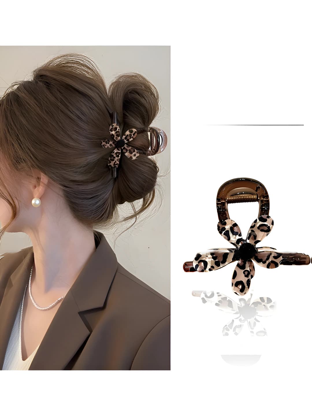 Women's large leopard-print flower claw hair clip 2026