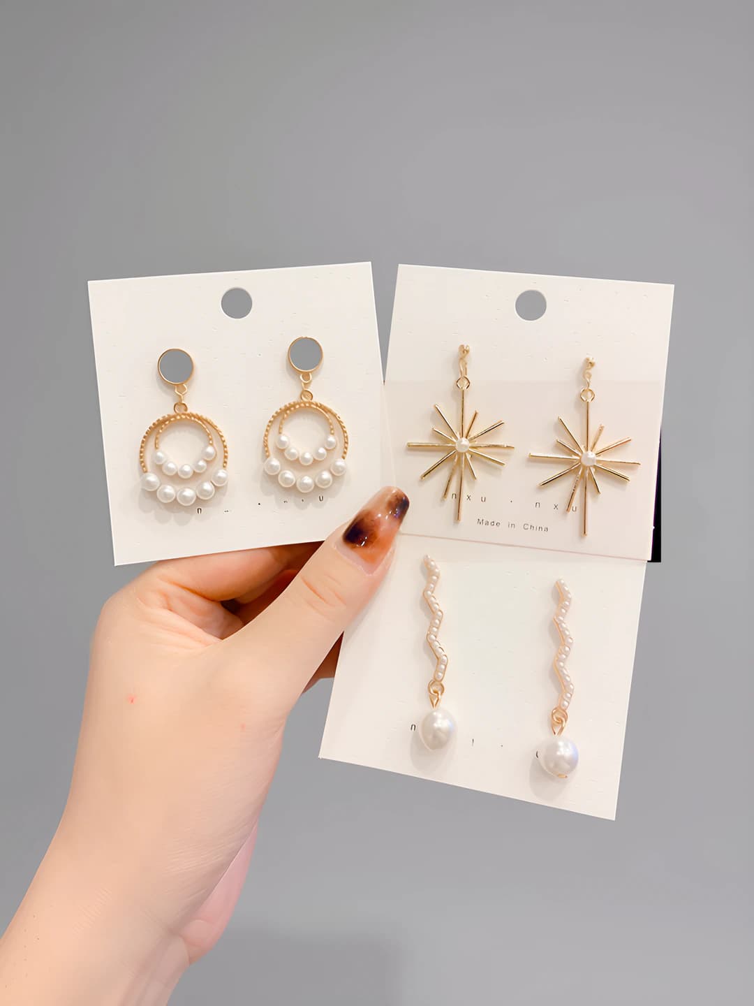 Women's 2026 pearl earrings, Korean style, design element: circle, heart, double ring, geometric shape, C-shape, alloy