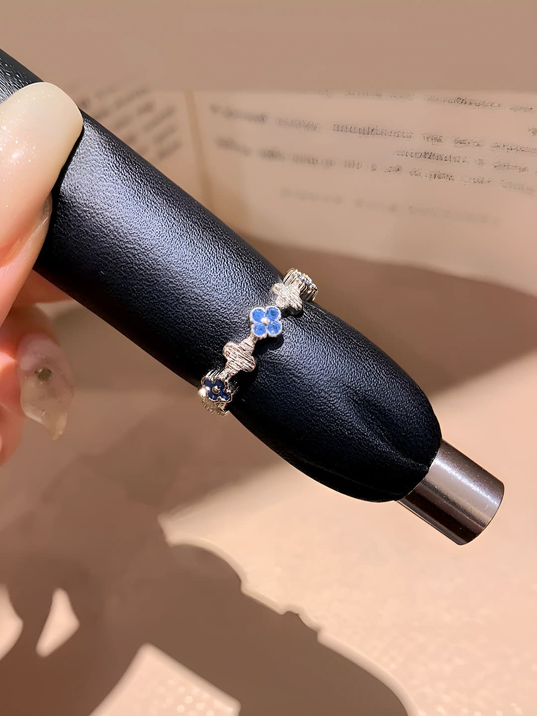 25# Ring - Silver - Blue - Flower