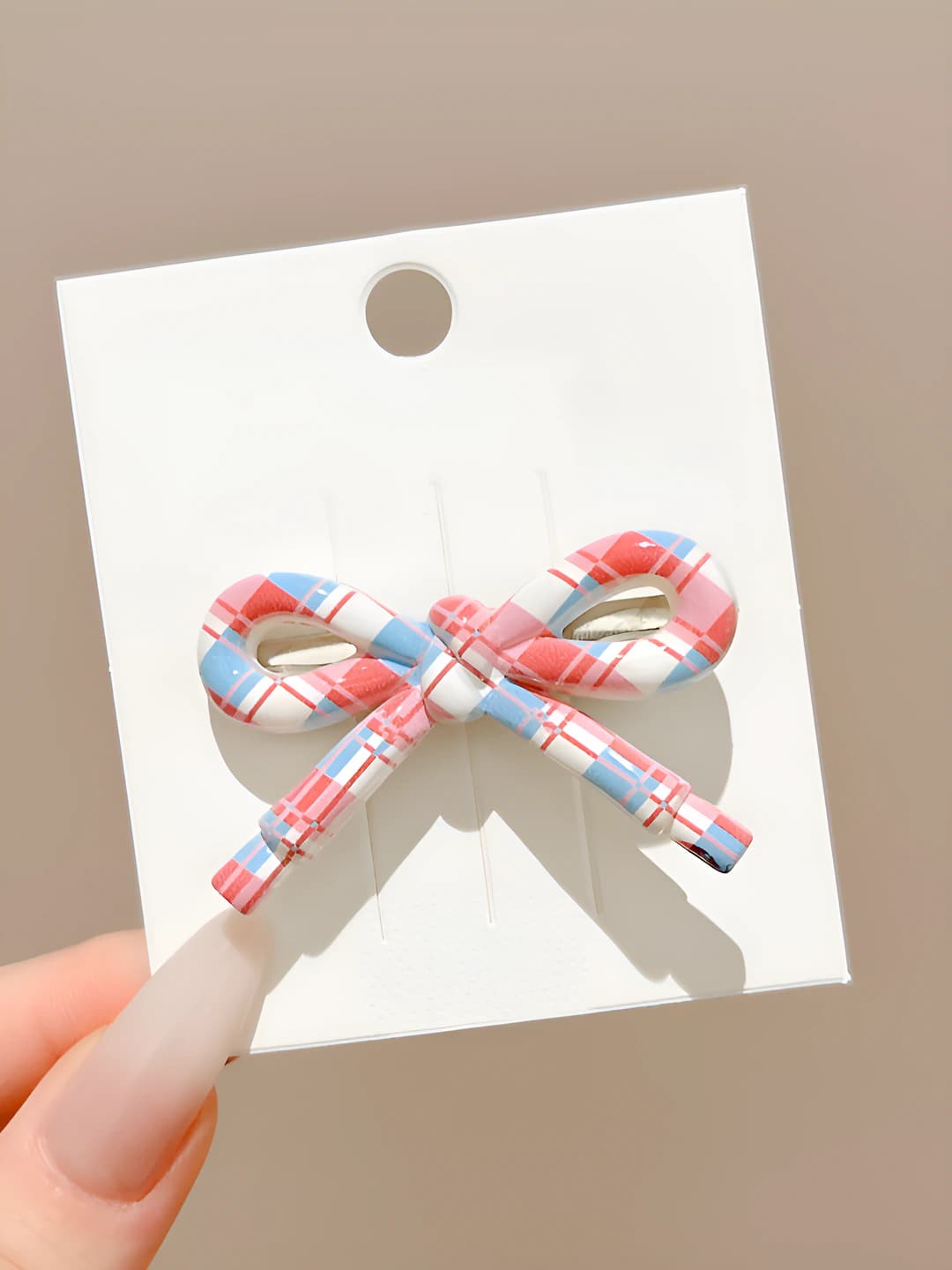 4# Bow, blue plaid, 5 cm