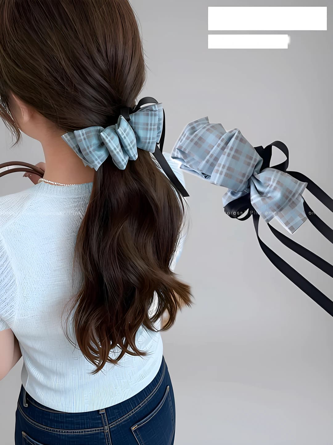 1# Blue plaid - ~11 cm, ribbon ~18 cm