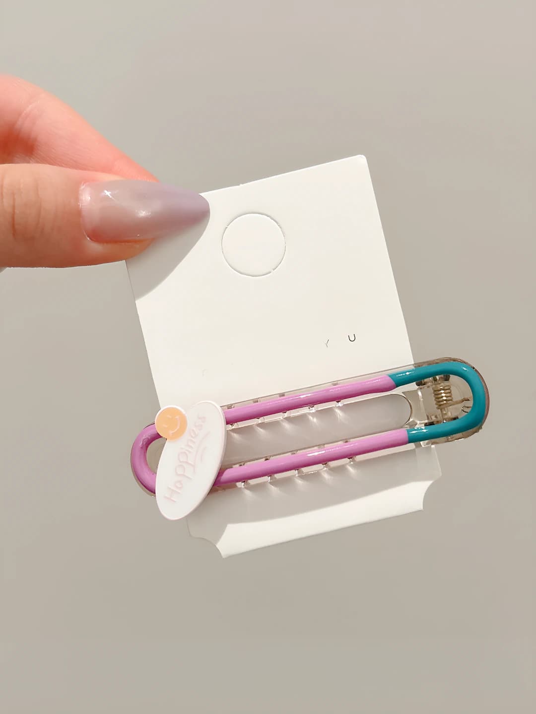 Purple-green contrast clip, 6.8 cm