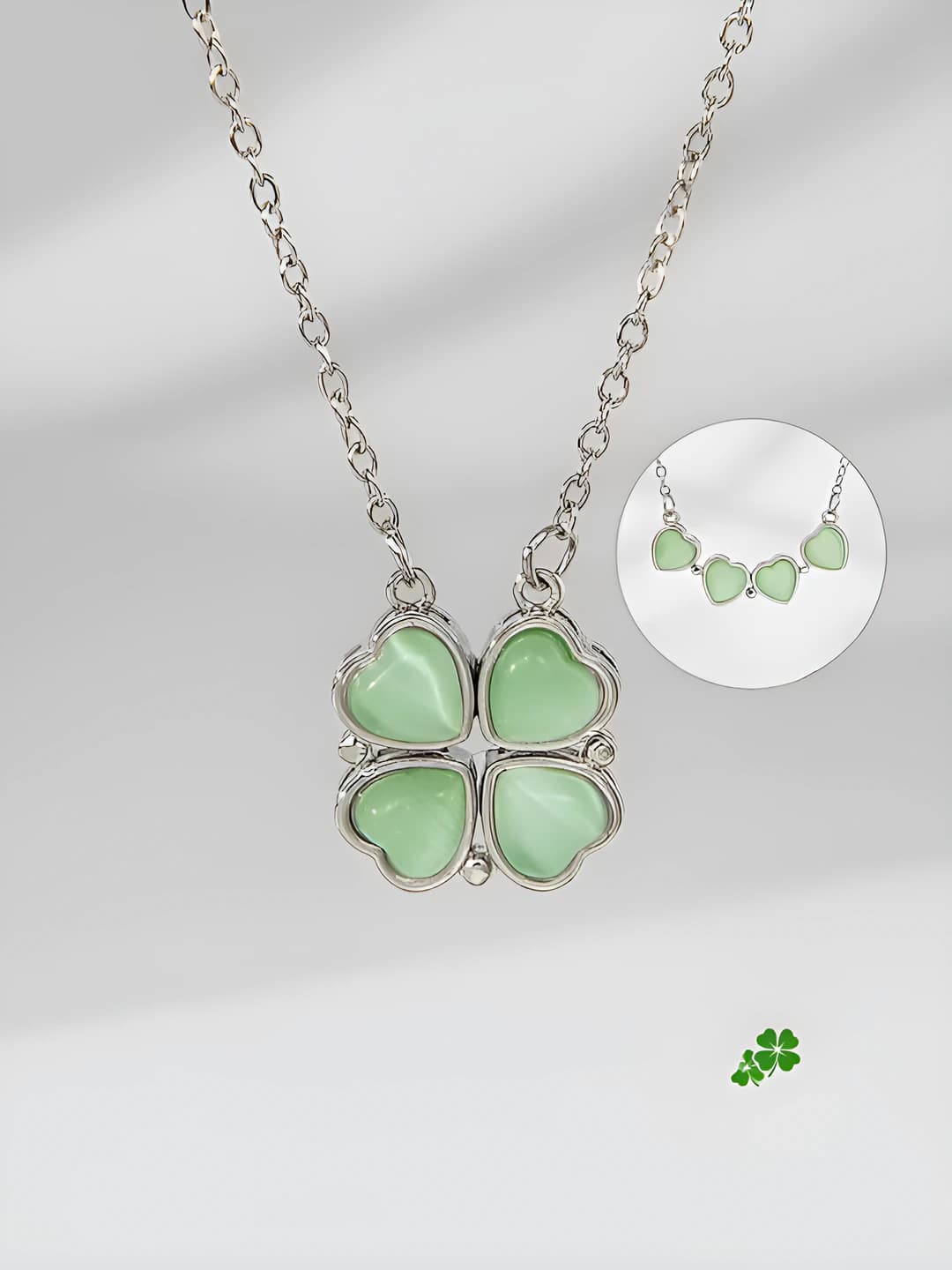 Magnetic dark green four-leaf clover necklace