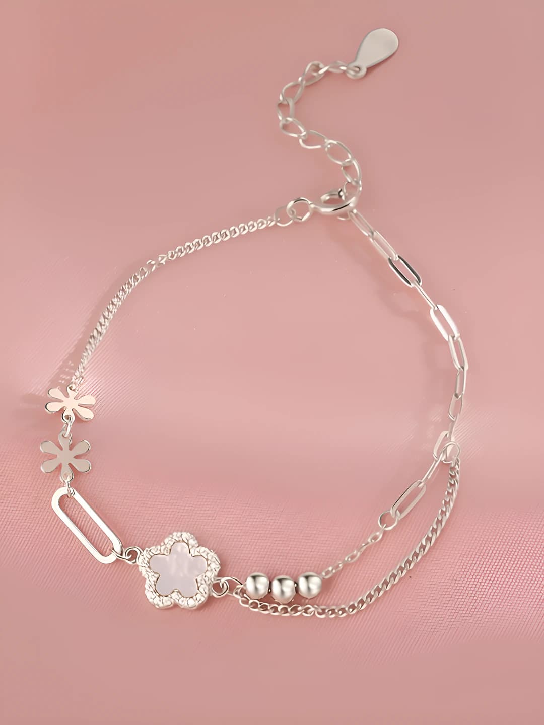 Women's Korean style copper bracelet with floral design and electroplating