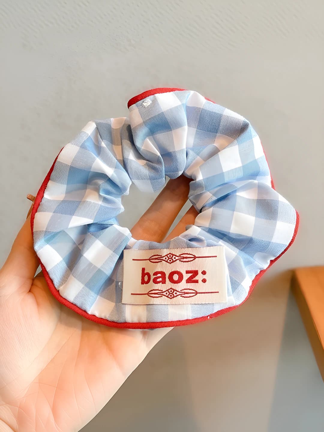 Blue plaid scrunchie ~14 cm