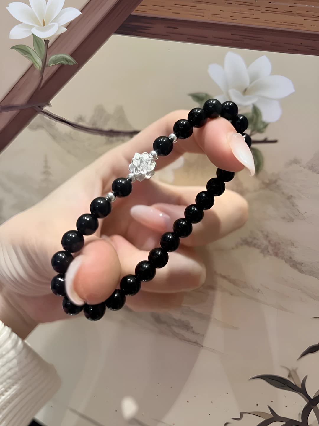 Beaded bracelet with lotus flower design for women, new Chinese style design element