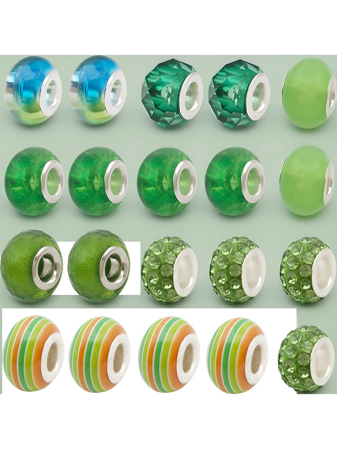 20 pcs mixed green tone beads