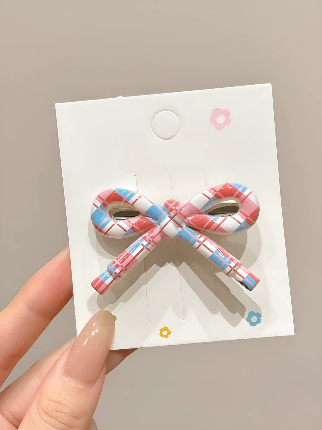 4# Bow, blue plaid, 5 cm